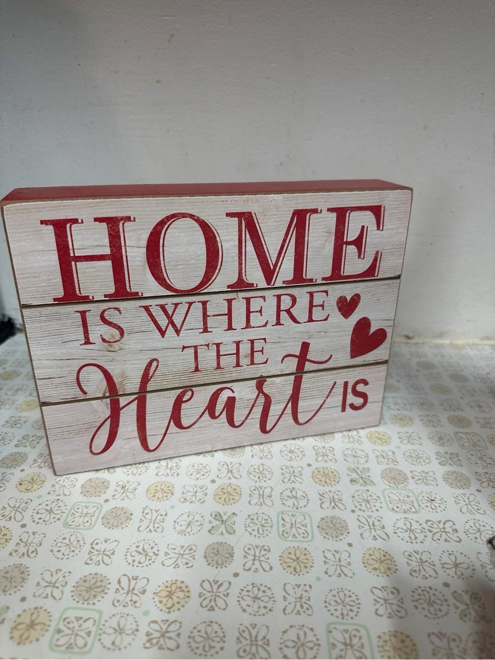 Rustic 'Home Is Where The Heart Is' Red Plaque